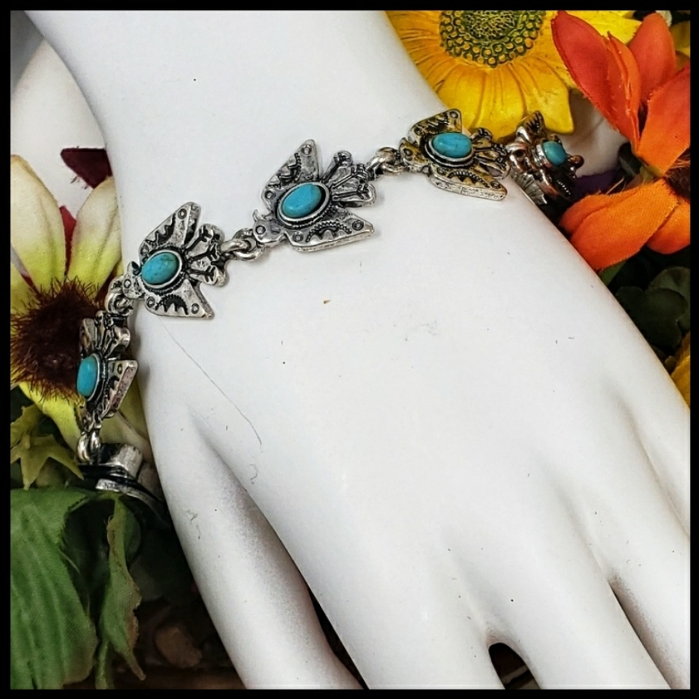 New! 8" Turquoise Thunderbird Magnetic Bracelet - Picture 2 of 6